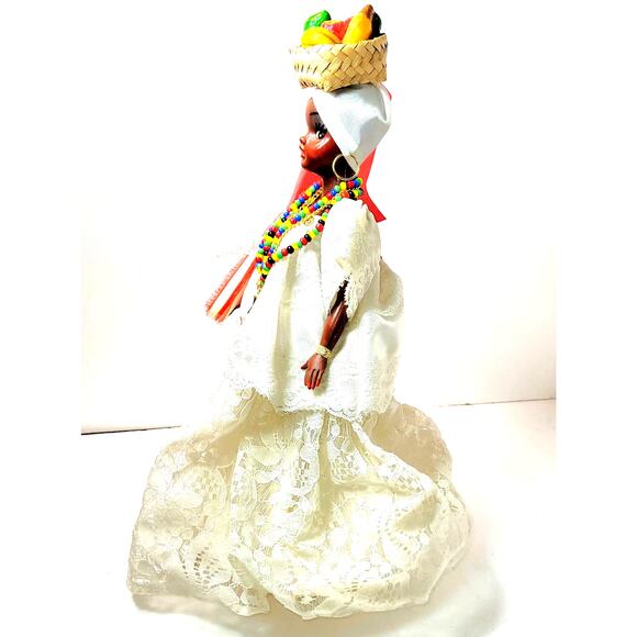 Vintage Rio de Janeiro Helln's Doll w/Fruit Hat, Beaded Necklace & Flag Souvenir - Picture 3 of 12